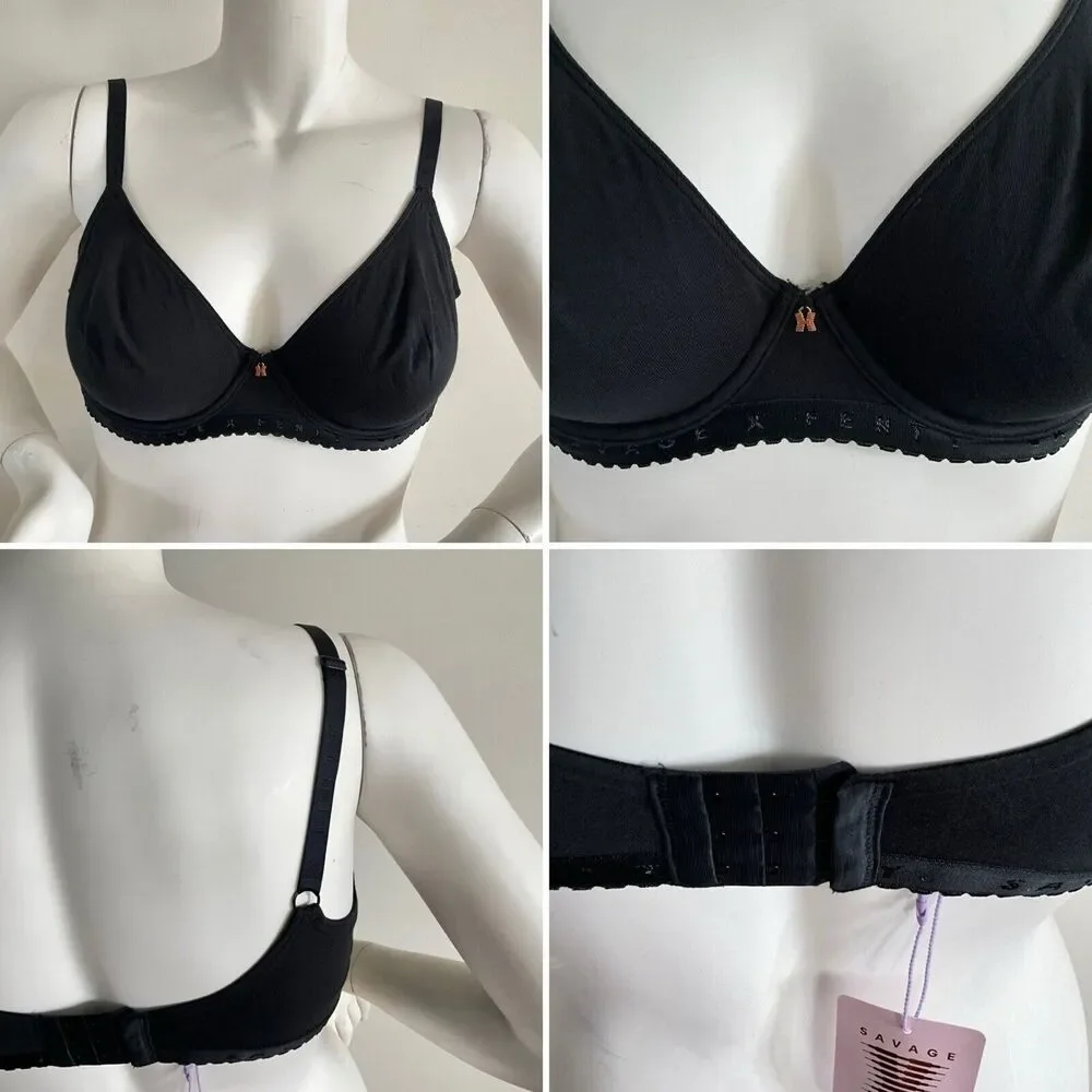 Savage X Fenty Cotton Jersey Bra 38D Black Unlined Underwire NWT